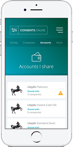 Smartphone showing consents.online